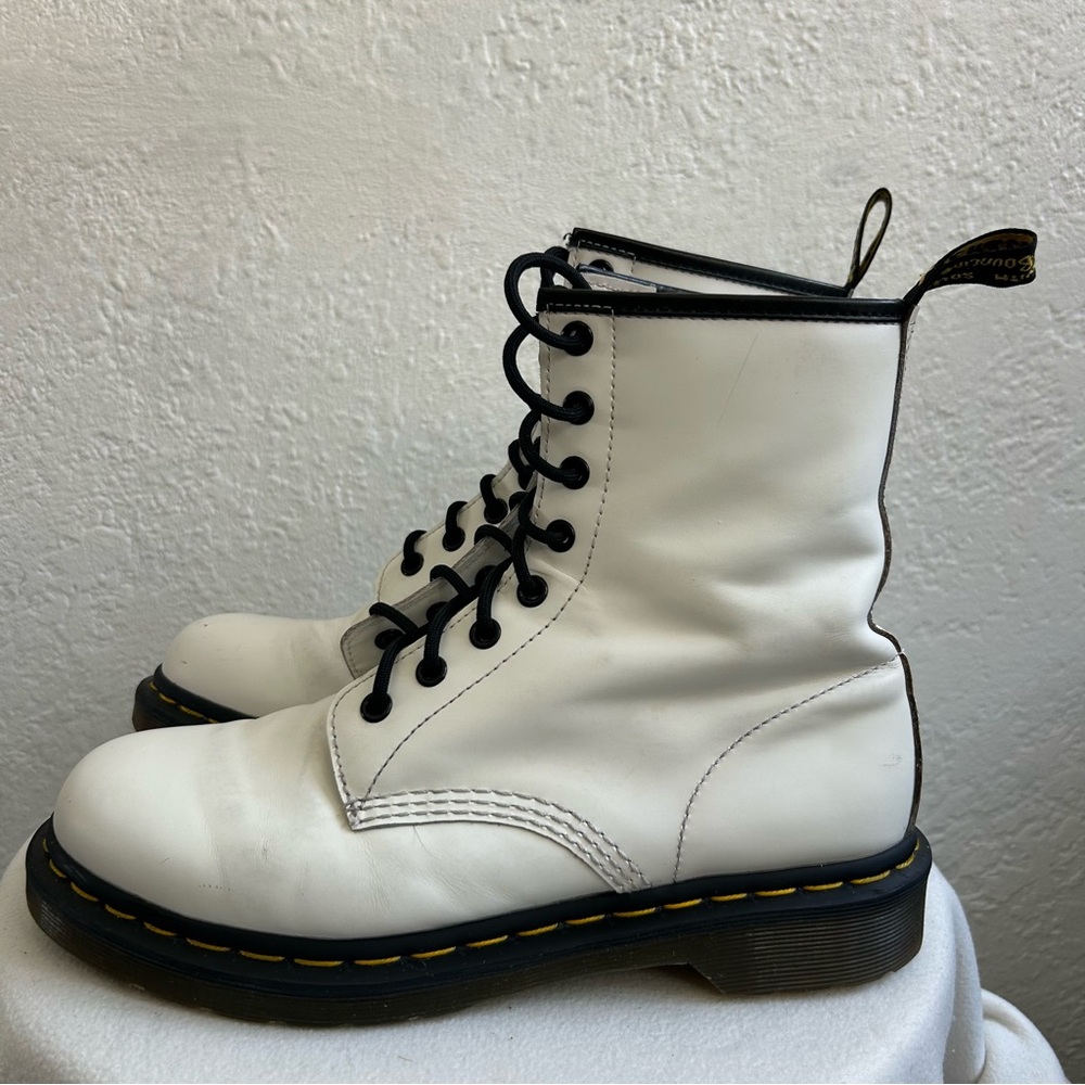 Dr. Martens White Leather Lace-Up Boots